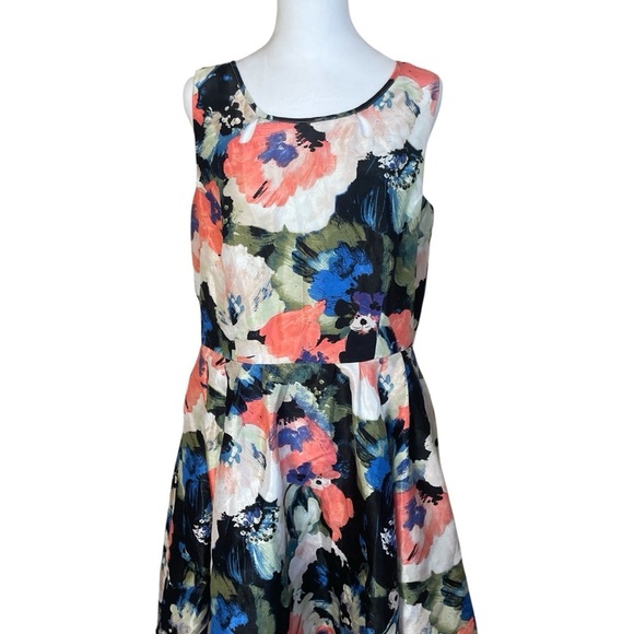 Danny & Nicole Floral Fit & Flare Dress 16 Round Neck Wedding Guest Garden Party - Picture 3 of 14